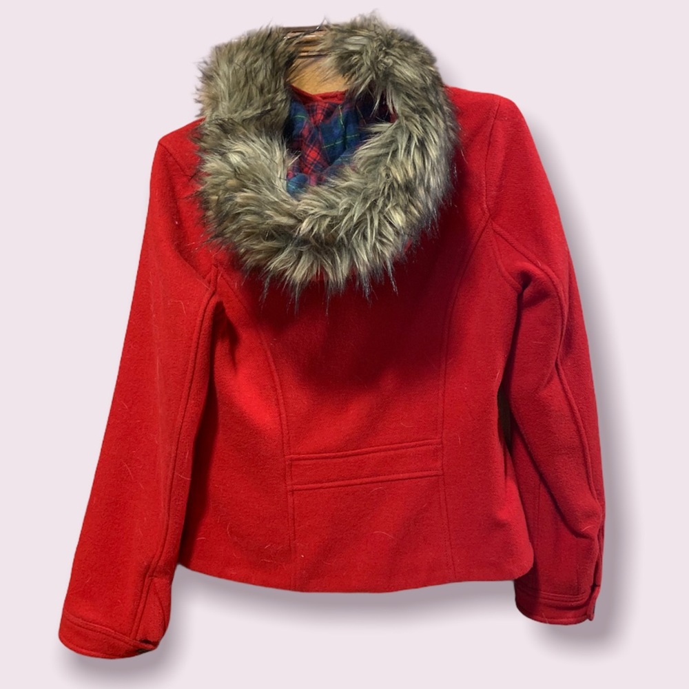 Abercrombie & Fitch Red Faux Fur Coat